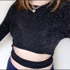 Silver/black sparkle long sleeve top with cutout